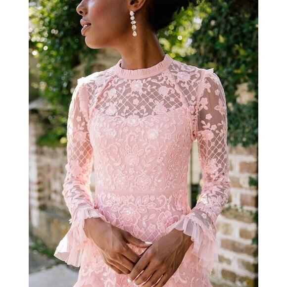 Needle & Thread Marigold Rose Mini Dress Desert Pink Size 6 NWT - Picture 3 of 12